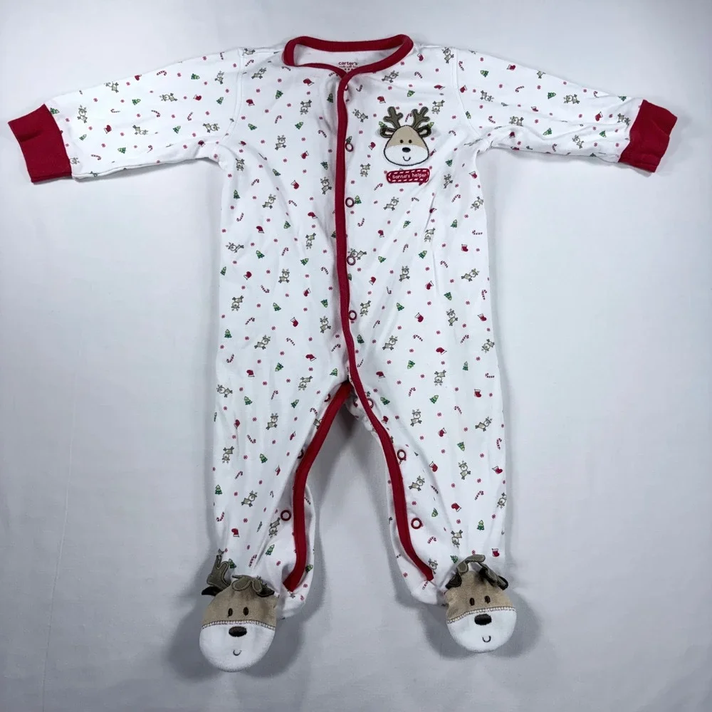 Carters Baby 9M Christmas Footed Sleeper Santas Helper Reindeer Holiday pajamas